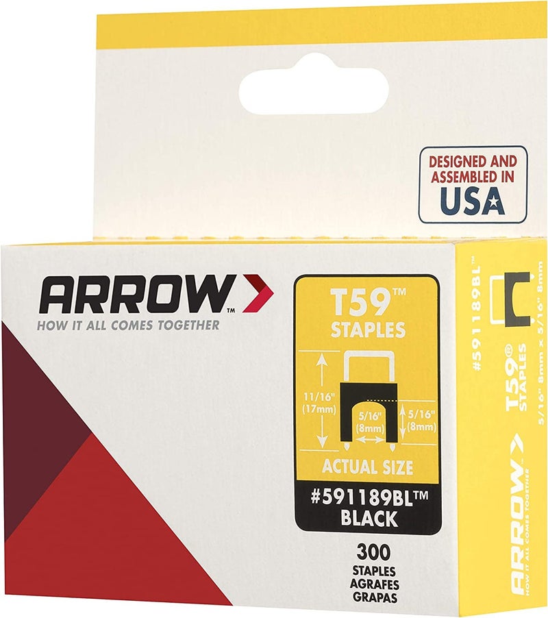 Arrow Fastener أرو 591189BLSS دبابيس معزولة من الفولاذ المقاوم للصدأ T59 بطول ساق 5/16 بوصة وعرض تاج 5/16 بوصة لكابلات الأسلاك، أسود، 300 قطعة - Image 5